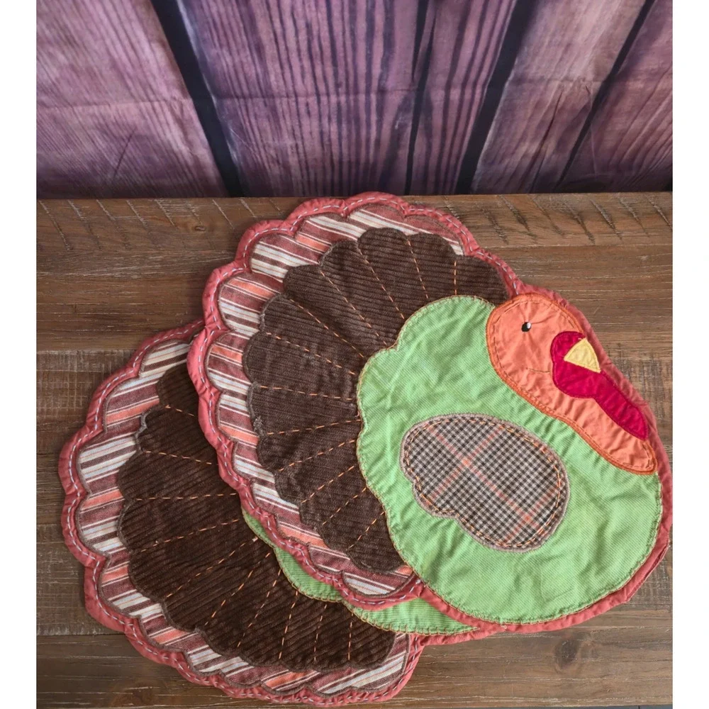 Pottery Barn Kids Vintage 2006 Turkey Placemats Set 2 Patchwork Thanksgiving